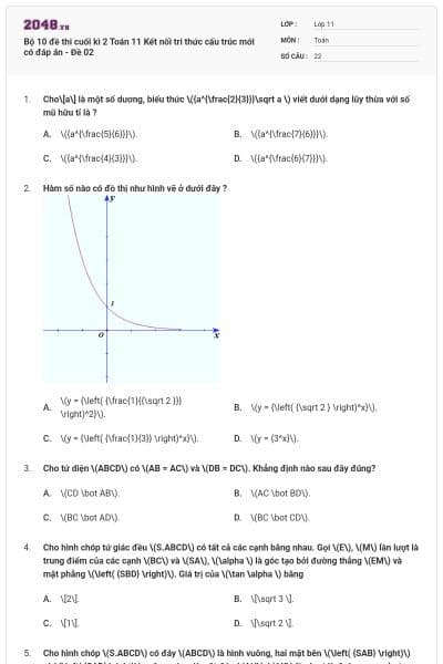 Bộ 10 đề thi cuối kì 2 Toán 11 Kết nối tri thức cấu trúc mới có đáp án - Đề 02