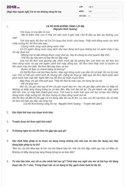 (Ngữ liệu ngoài sgk) Cá rô ron không vâng lời mẹ