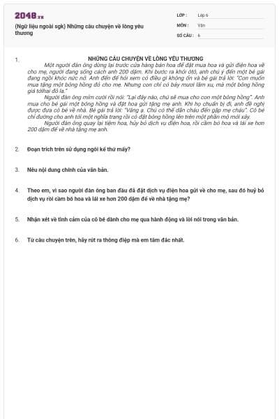 (Ngữ liệu ngoài sgk) Những câu chuyện về lòng yêu thương