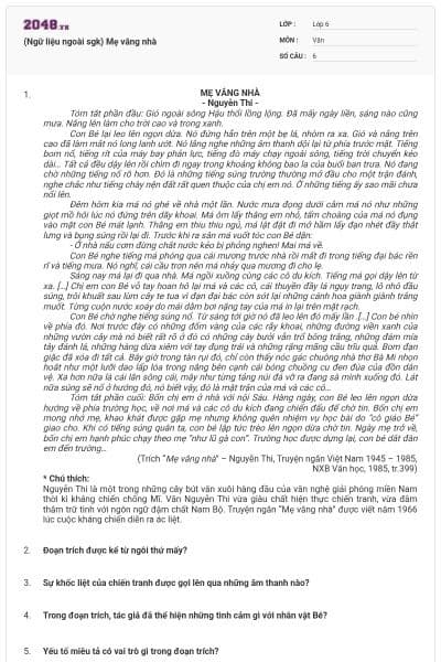 (Ngữ liệu ngoài sgk) Mẹ vắng nhà