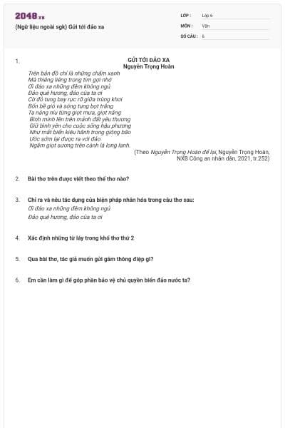 (Ngữ liệu ngoài sgk) Gửi tới đảo xa