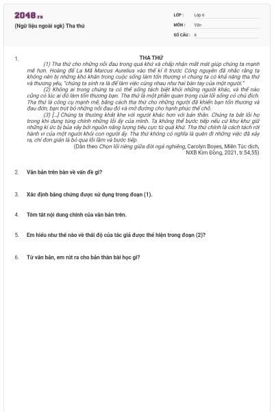 (Ngữ liệu ngoài sgk) Tha thứ