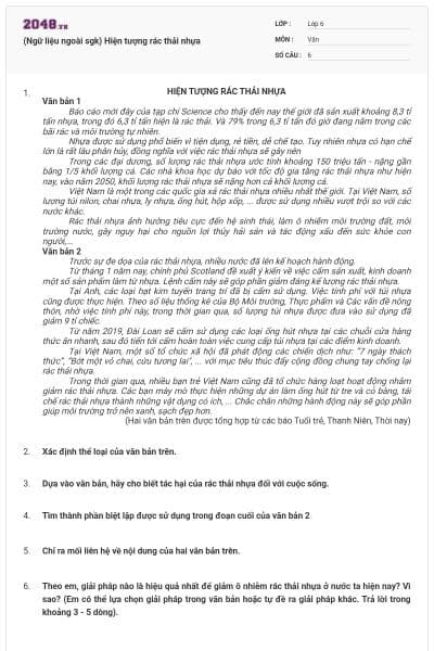 (Ngữ liệu ngoài sgk) Hiện tượng rác thải nhựa