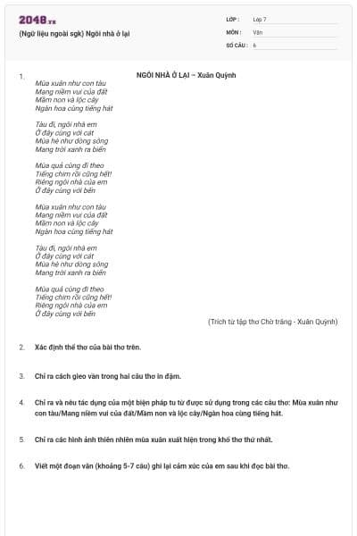 (Ngữ liệu ngoài sgk) Ngôi nhà ở lại