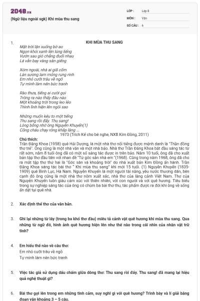 (Ngữ liệu ngoài sgk) Khi mùa thu sang