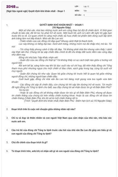 (Ngữ liệu ngoài sgk) Quyết định khó khăn nhất - Đoạn 1