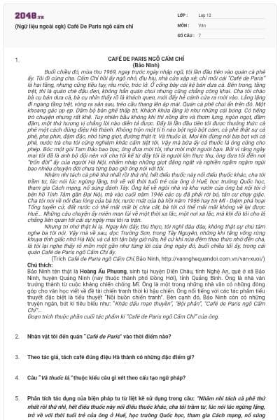 (Ngữ liệu ngoài sgk) Café De Paris ngõ cấm chỉ