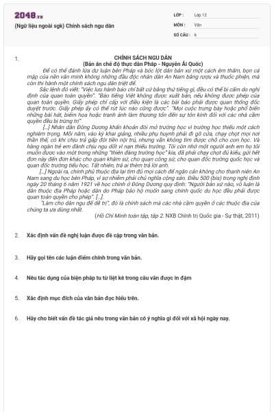 (Ngữ liệu ngoài sgk) Chính sách ngu dân