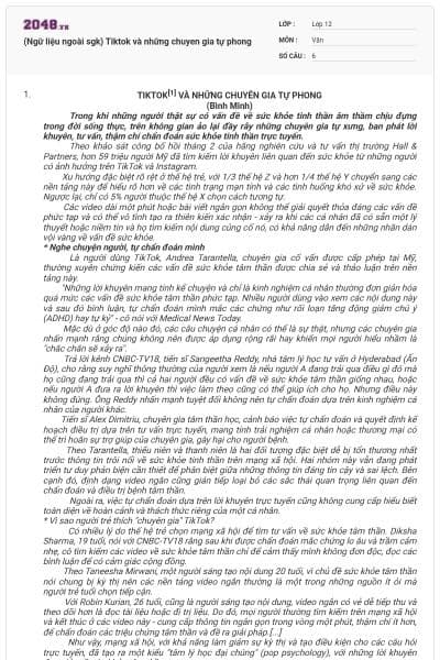 (Ngữ liệu ngoài sgk) Tiktok và những chuyen gia tự phong