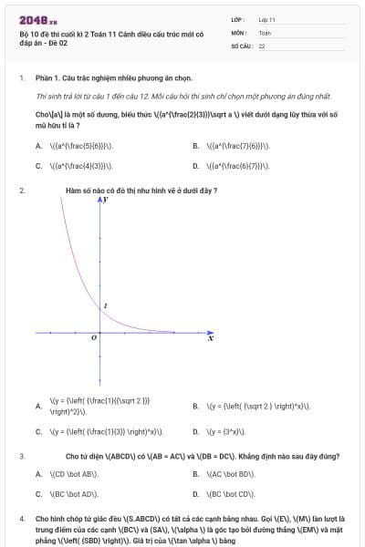 Bộ 10 đề thi cuối kì 2 Toán 11 Cánh diều cấu trúc mới có đáp án - Đề 02