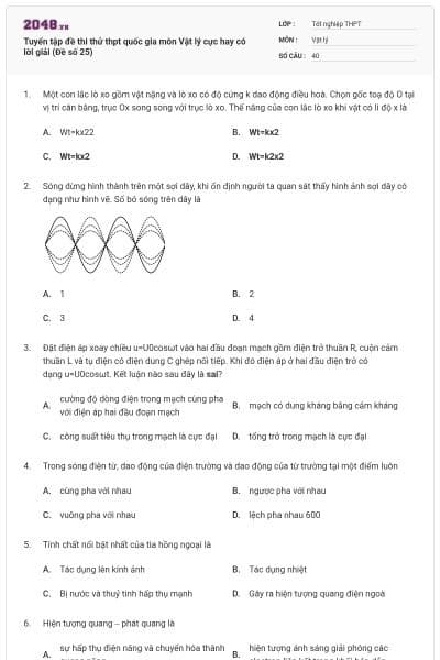 Tuyển tập đề thi thử thpt quốc gia môn Vật lý cực hay có lời giải (Đề số 25)