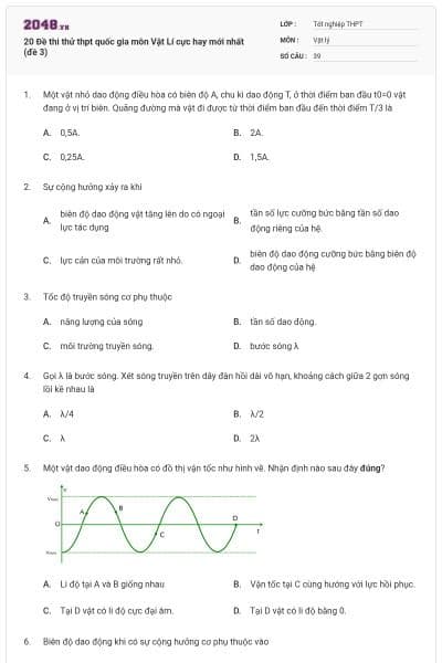 20 Đề thi thử thpt quốc gia môn Vật Lí cực hay mới nhất (đề 3)