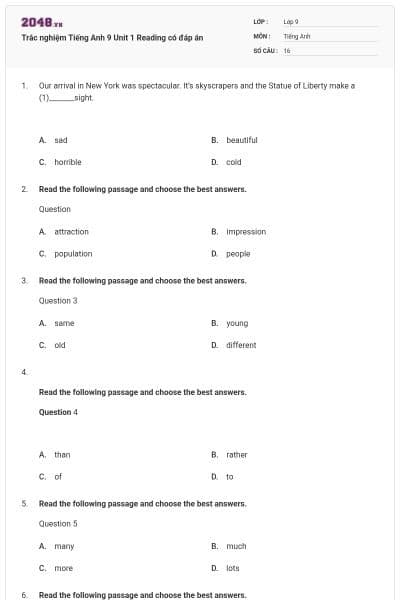 Trắc nghiệm Tiếng Anh 9 Unit 1 Reading có đáp án