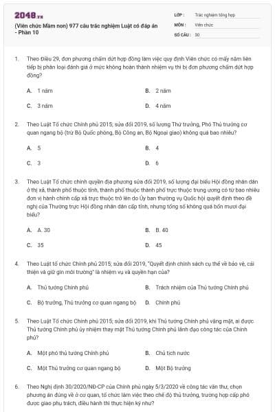 (Viên chức Mầm non) 977 câu trắc nghiệm Luật có đáp án - Phần 10