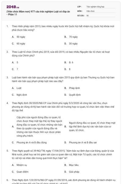 (Viên chức Mầm non) 977 câu trắc nghiệm Luật có đáp án - Phần 11