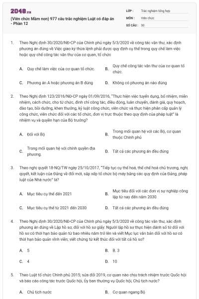 (Viên chức Mầm non) 977 câu trắc nghiệm Luật có đáp án - Phần 12
