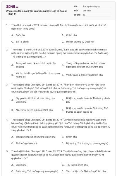 (Viên chức Mầm non) 977 câu trắc nghiệm Luật có đáp án - Phần 14