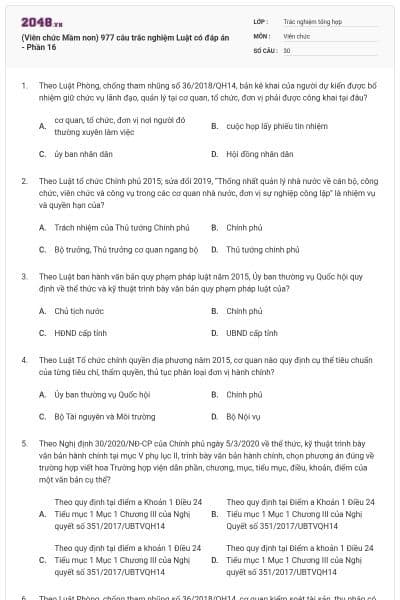 (Viên chức Mầm non) 977 câu trắc nghiệm Luật có đáp án - Phần 16