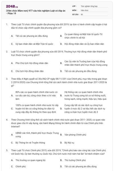 (Viên chức Mầm non) 977 câu trắc nghiệm Luật có đáp án - Phần 19