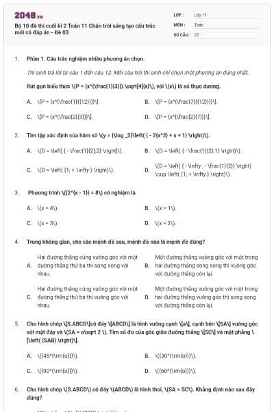 Bộ 10 đề thi cuối kì 2 Toán 11 Chân trời sáng tạo cấu trúc mới có đáp án - Đề 03