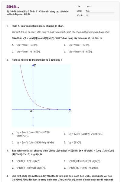 Bộ 10 đề thi cuối kì 2 Toán 11 Chân trời sáng tạo cấu trúc mới có đáp án - Đề 04
