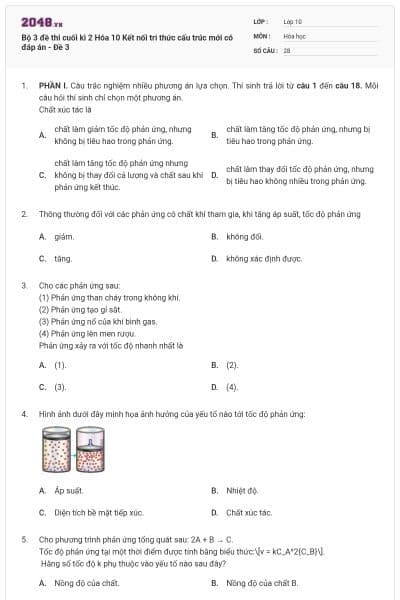 Bộ 3 đề thi cuối kì 2 Hóa 10 Kết nối tri thức cấu trúc mới có đáp án - Đề 3
