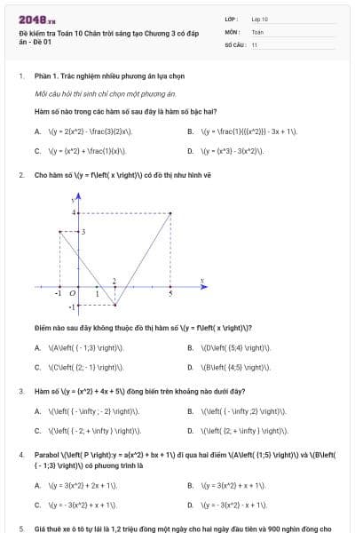 Đề kiểm tra Toán 10 Chân trời sáng tạo Chương 3 có đáp án - Đề 01
