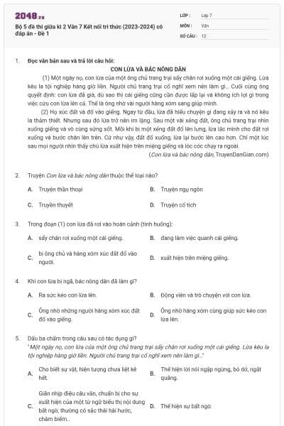Bộ 5 đề thi giữa kì 2 Văn 7 Kết nối tri thức (2023-2024) có đáp án - Đề 1