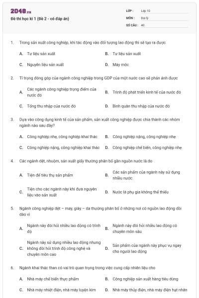 Đề thi học kì 1 (Đề 2 - có đáp án)