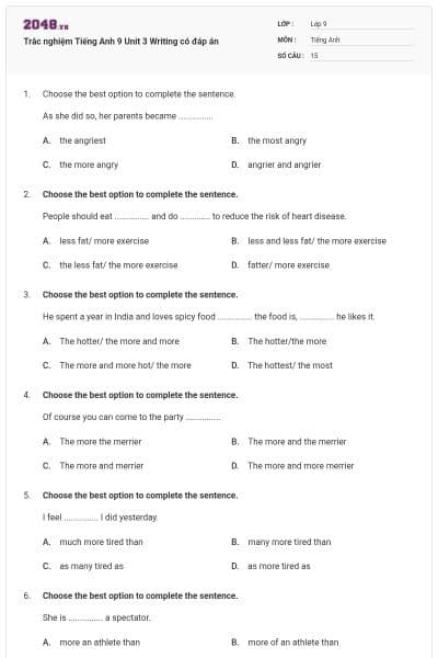 Trắc nghiệm Tiếng Anh 9 Unit 3 Writing có đáp án