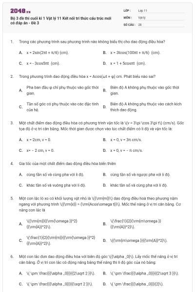Bộ 3 đề thi cuối kì 1 Vật lý 11 Kết nối tri thức cấu trúc mới có đáp án - Đề 3