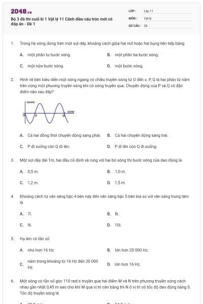 Bộ 3 đề thi cuối kì 1 Vật lý 11 Cánh diều cấu trúc mới có đáp án - Đề 1
