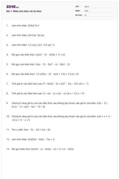 Bài 1: Nhân đơn thức với đa thức