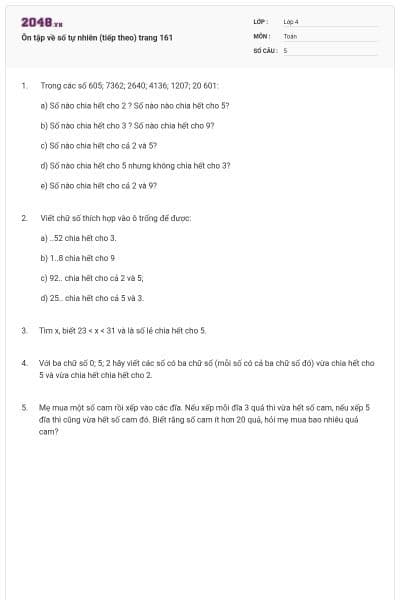 Ôn tập về số tự nhiên (tiếp theo) trang 161