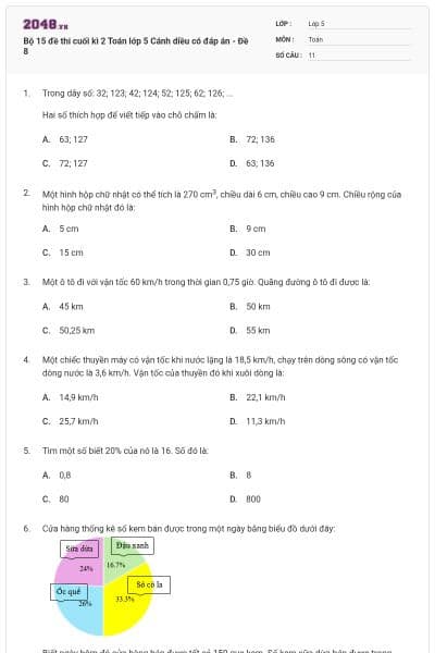 Bộ 15 đề thi cuối kì 2 Toán lớp 5 Cánh diều có đáp án - Đề 8