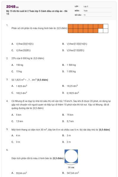 Bộ 15 đề thi cuối kì 2 Toán lớp 5 Cánh diều có đáp án - Đề 15