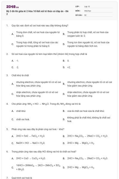 Bộ 3 đề thi giữa kì 2 Hóa 10 Kết nối tri thức có đáp án - Đề 2