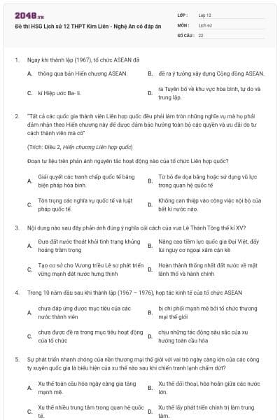 Đề thi HSG Lịch sử 12 THPT Kim Liên - Nghệ An có đáp án