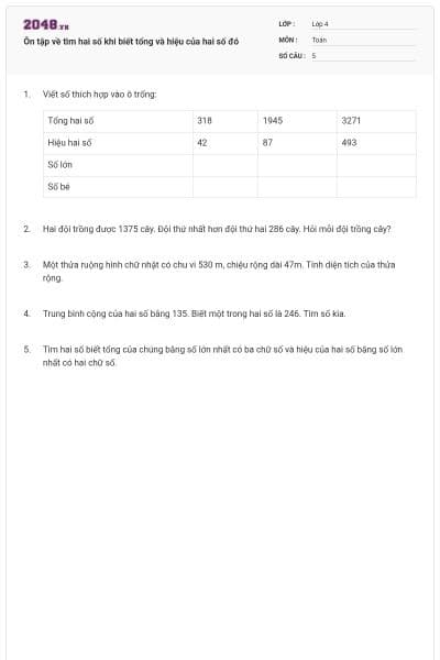 Ôn tập về tìm hai số khi biết tổng và hiệu của hai số đó