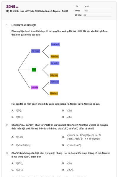 Bộ 10 đề thi cuối kì 2 Toán 10 Cánh diều có đáp án - Đề 01