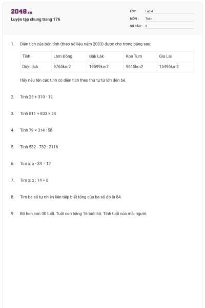 Luyện tập chung trang 176