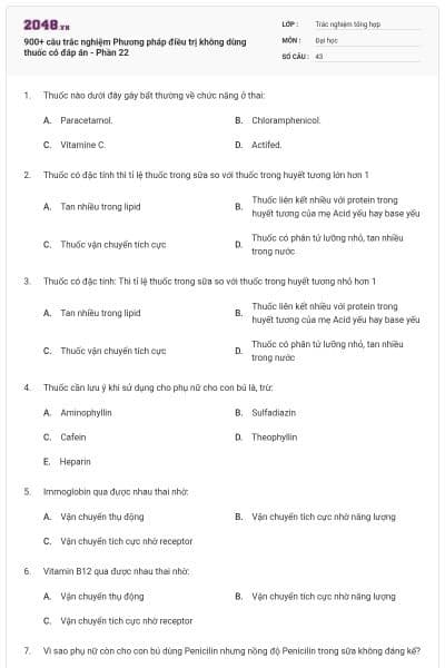 900+ câu trắc nghiệm Phương pháp điều trị không dùng thuốc có đáp án - Phần 22