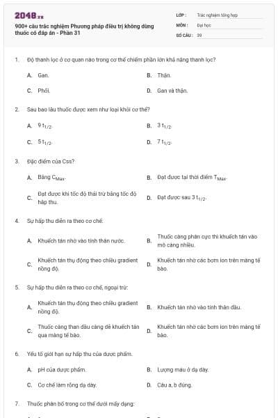 900+ câu trắc nghiệm Phương pháp điều trị không dùng thuốc có đáp án - Phần 31