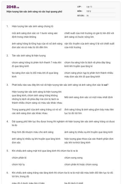 Hiện tượng tán sắc ánh sáng và các loại quang phổ