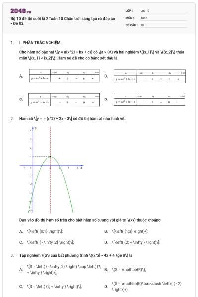 Bộ 10 đề thi cuối kì 2 Toán 10 Chân trời sáng tạo có đáp án - Đề 02