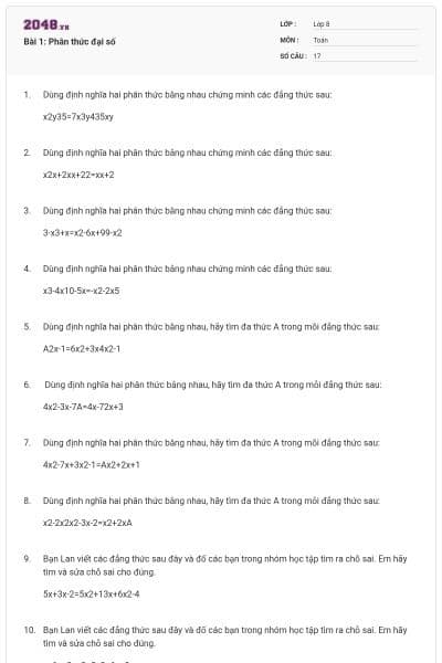 Bài 1: Phân thức đại số