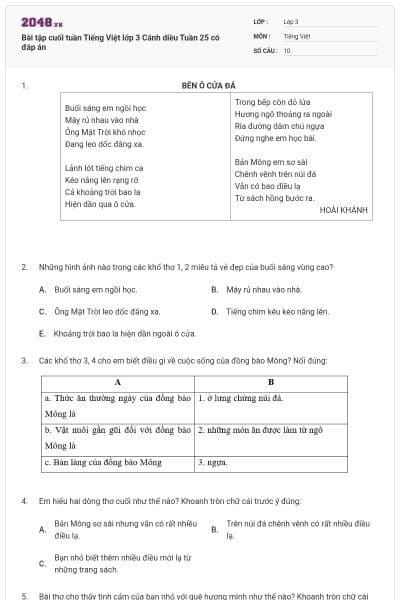 Bài tập cuối tuần Tiếng Việt lớp 3 Cánh diều Tuần 25 có đáp án