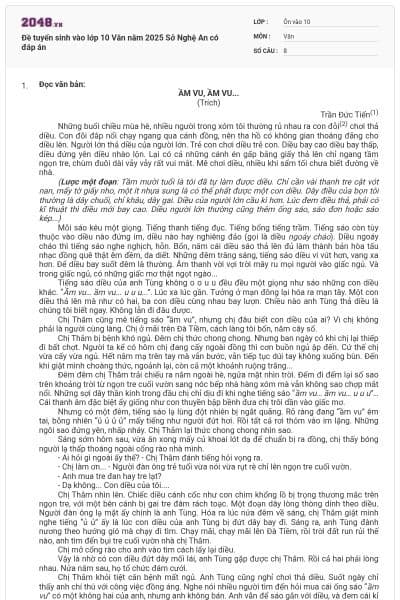 Đề tuyển sinh vào lớp 10 Văn năm 2025 Sở Nghệ An có đáp án