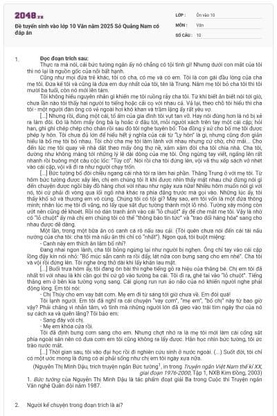 Đề tuyển sinh vào lớp 10 Văn năm 2025 Sở Quảng Nam có đáp án