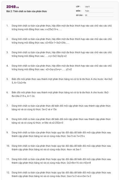 Bài 2: Tính chất cơ bản của phân thức